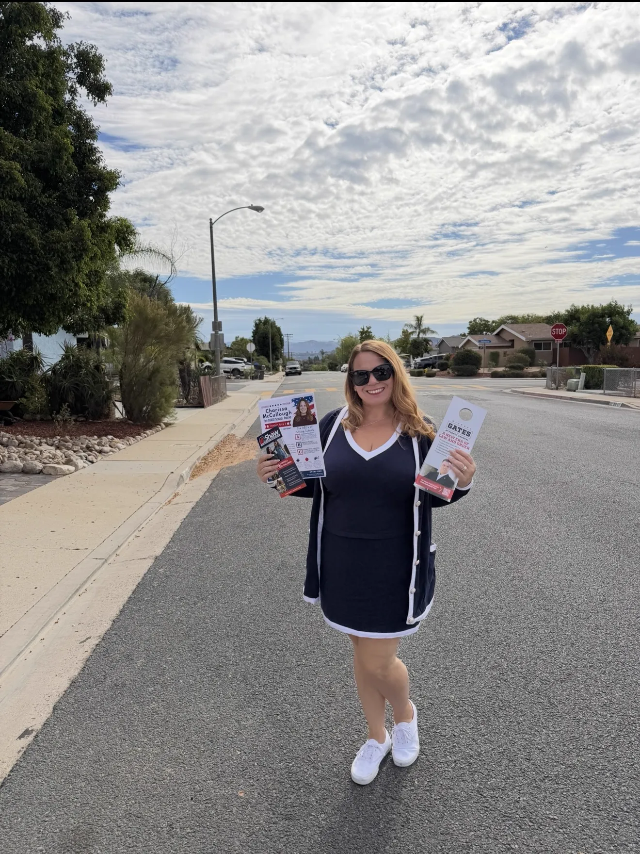 Charissa canvassing a neighborhood street with campaign literature